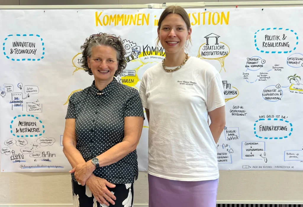 Jacqueline Heimgärtner (BLVKK) und Caroline Hoffmannn (Kreativbehörde Regensburg) vor einer Mindmap